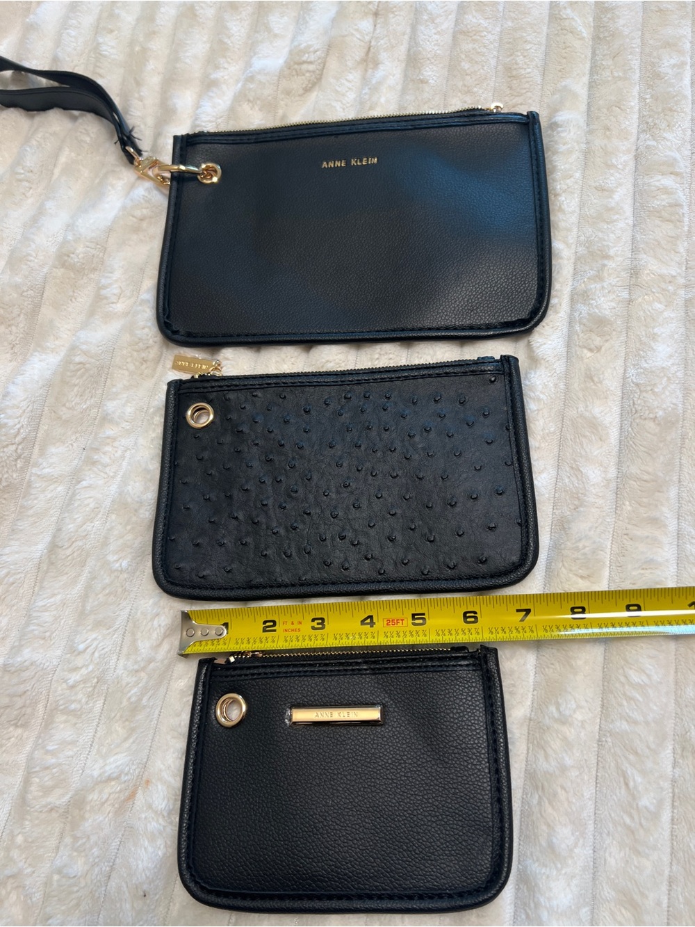 Anne Klein Black Leather like Wristlet Trio - 3-Piece Pouch Set - Picture 7 of 10